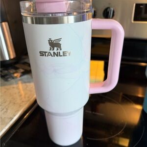 Stanley White and Pale Pink Insulated Travel Mug with Handle